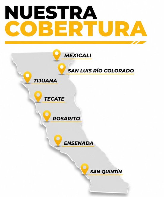 Mapa de cobertura de Grúas JEC en Baja California y San Luis Río Colorado